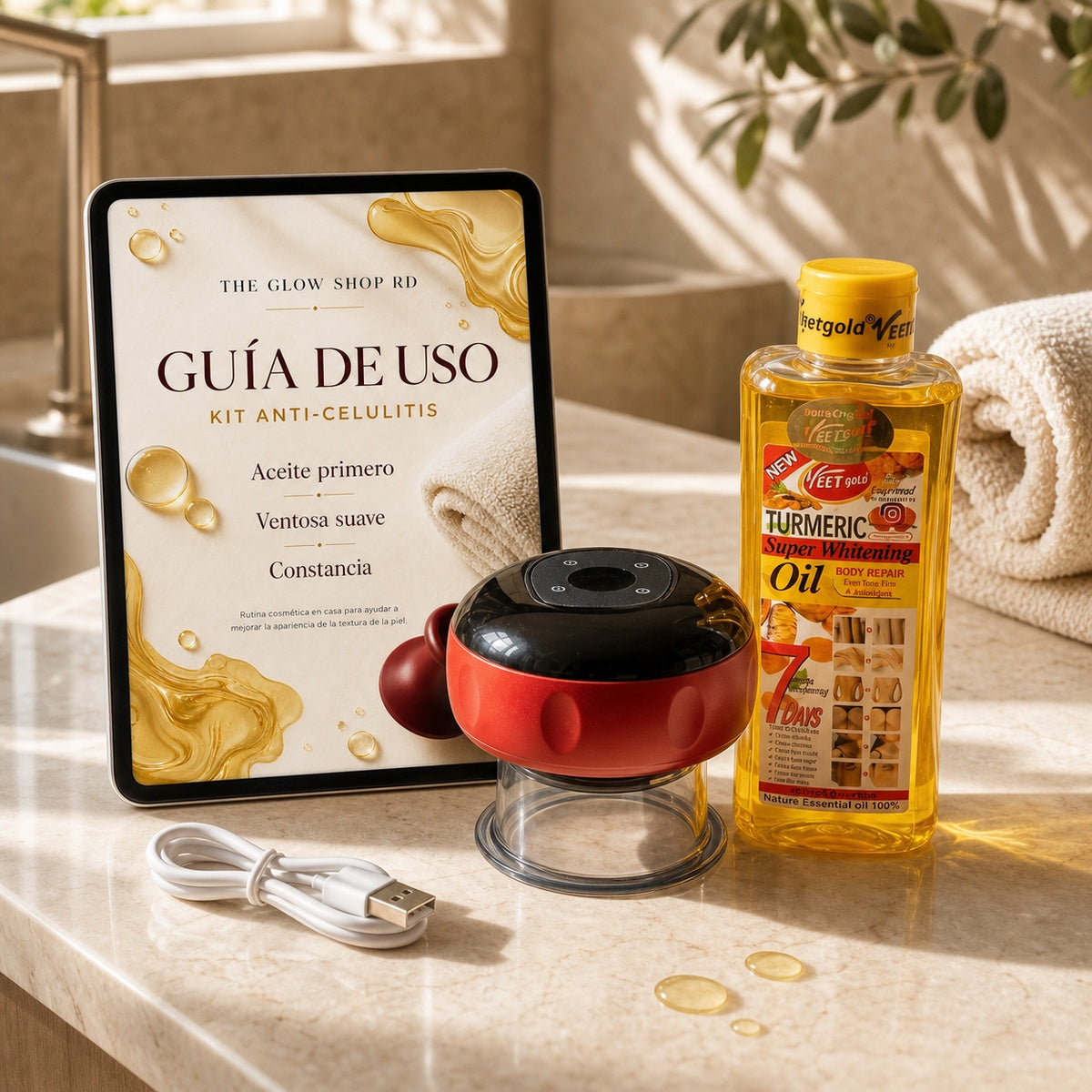 KIT ANTICELULITIS: VENTOSA AUTOMATICA + ACEITE DE CURCUMA
