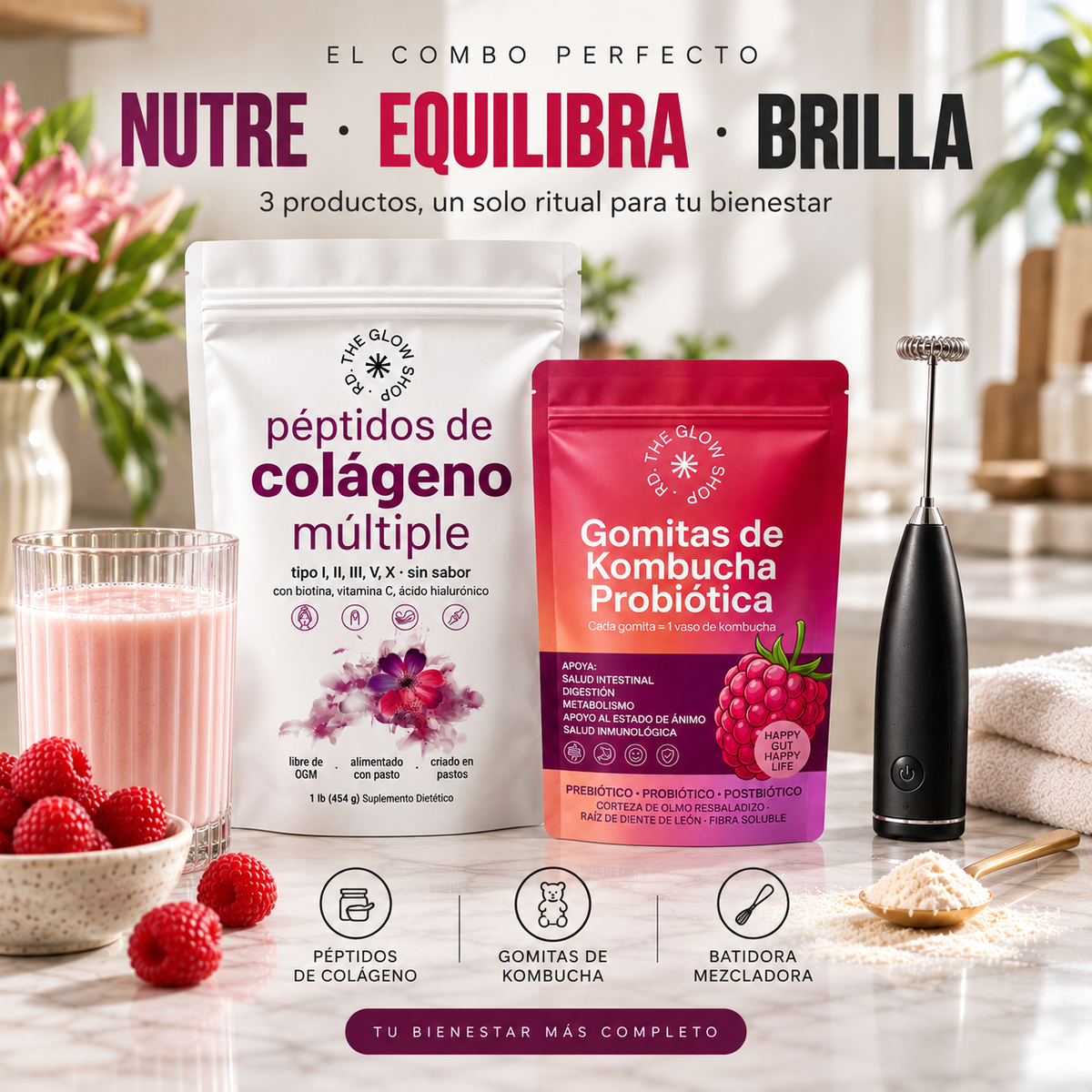 Colágeno Hidrolizado + Gomitas de Kombucha + Batidora Automatica