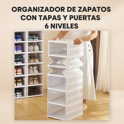 ORGANIZADOR DE ZAPATOS CON TAPA Y PUERTAS | 6 NIVELES
