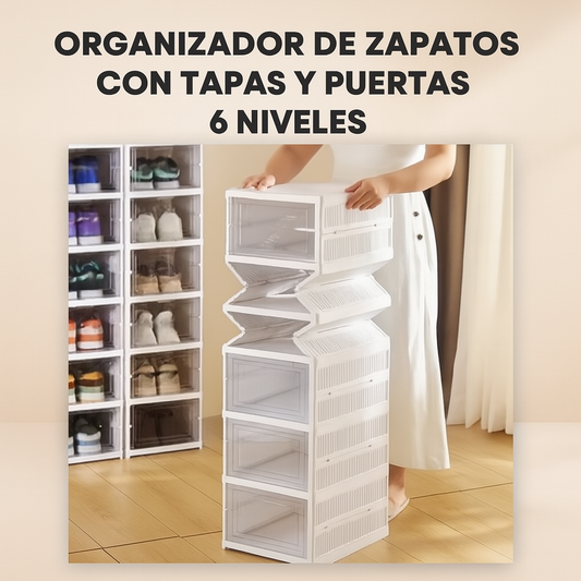 ORGANIZADOR DE ZAPATOS CON TAPA Y PUERTAS | 6 NIVELES