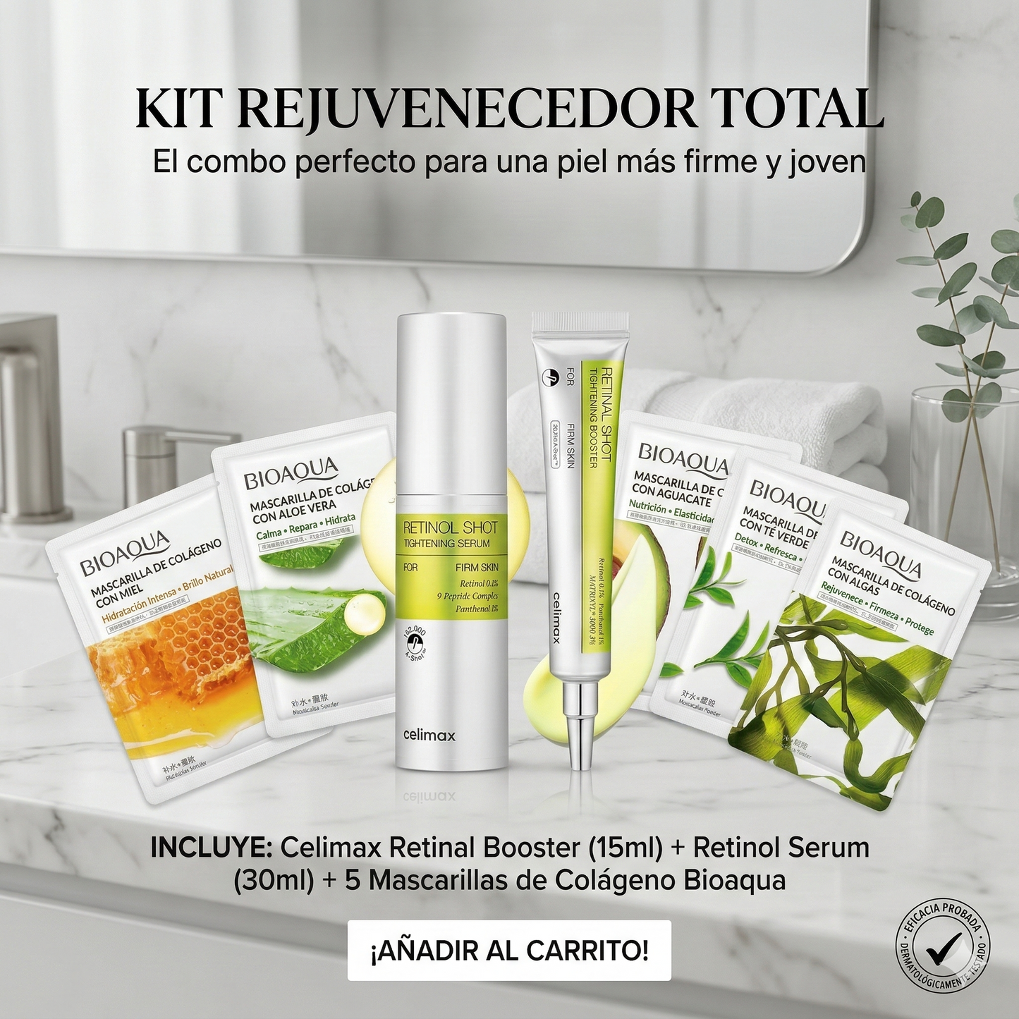 Celimax Retinal Booster 15ml + Retinol Serum 30ml + 5 Mascarillas de Colágeno