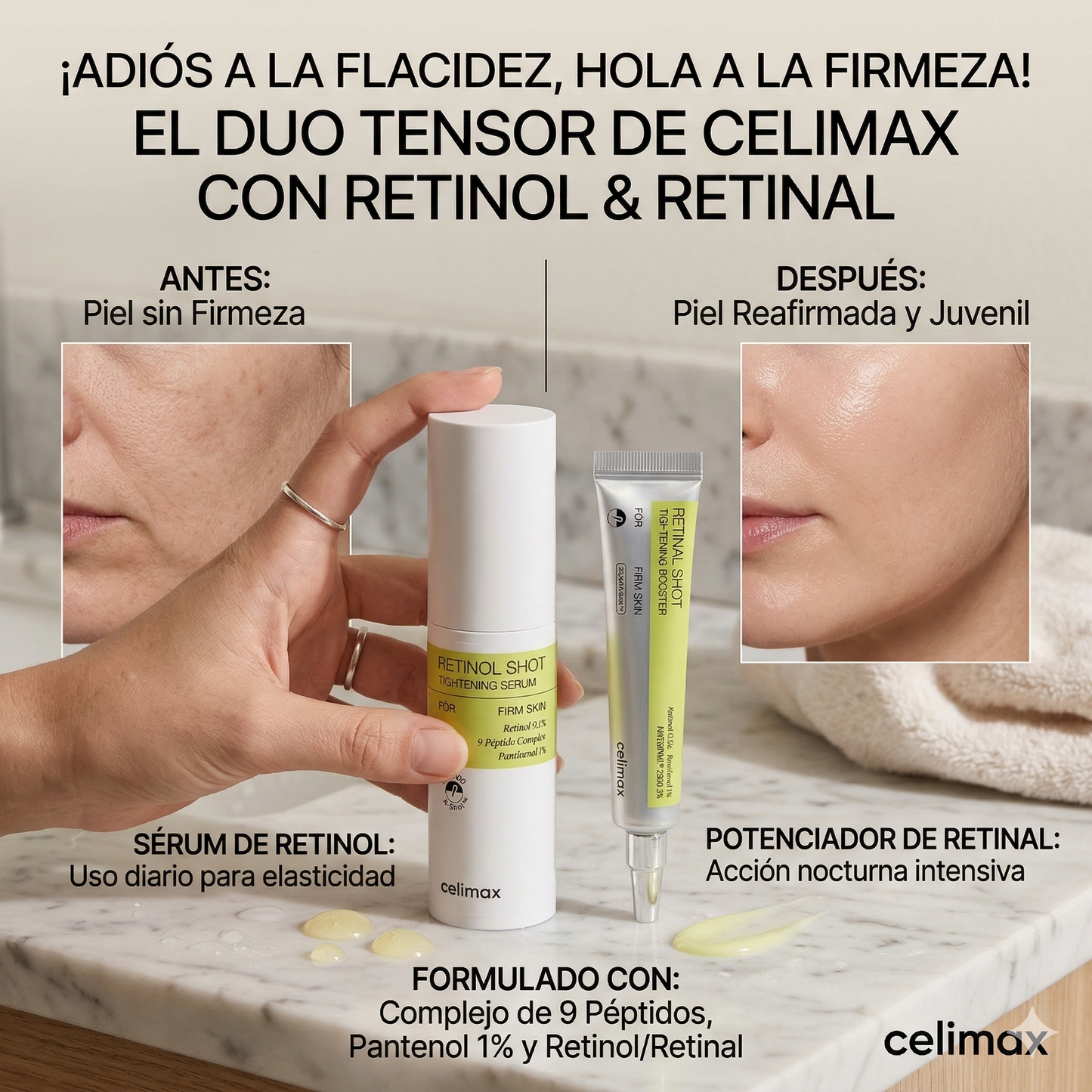 Celimax Retinal Booster 15ml + Retinol Serum 30ml + 5 Mascarillas de Colágeno