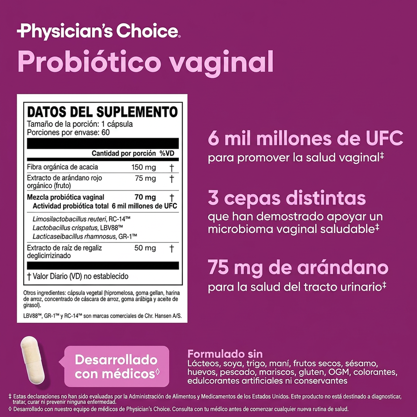 Vaginal Probiotic - 60 capsulas - protege tu flora vaginal de manera natural