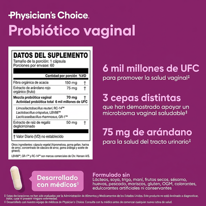 Vaginal Probiotic - 60 capsulas - protege tu flora vaginal de manera natural