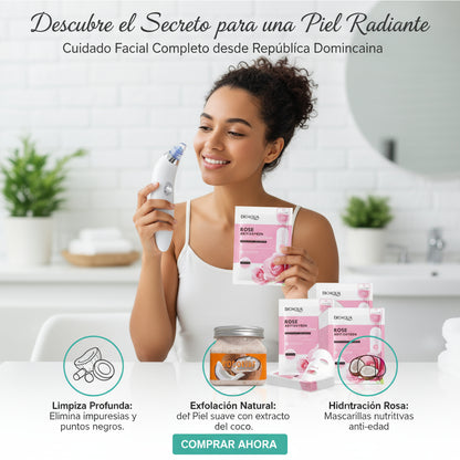 COMBO REMOVEDOR DE IMPUREZAS: EXTRACTOR + EXFOLIANTE FACIAL DE COCO + 5 MASCARILLAS