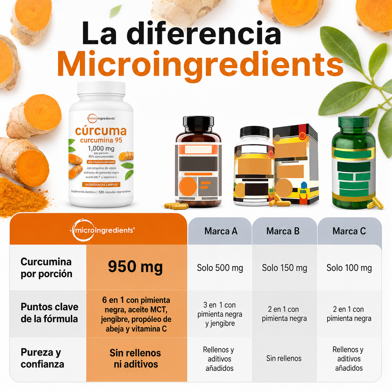 Cúrcuma Pura 95% con Pimienta Negra - 120 CAPSULAS