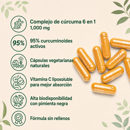 Cúrcuma Pura 95% con Pimienta Negra - 120 CAPSULAS